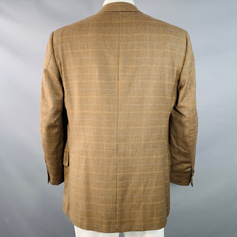 OXXFORD CLOTHES Size 44 Regular Brown Blue Plaid Wool Tweed Notch Lapel Sport Coat