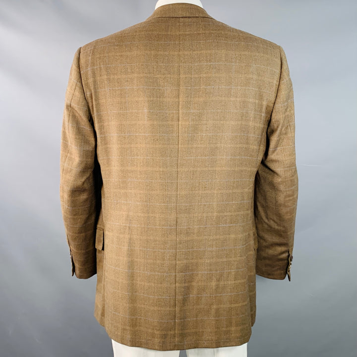 OXXFORD CLOTHES Size 44 Regular Brown Blue Plaid Wool Tweed Notch Lapel Sport Coat
