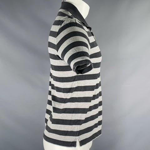 BURBERRY Size S Grey Charcoal Stripe Cotton Half Placket Polo