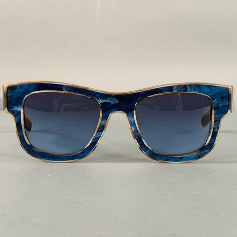 DOLCE & GABBANA Blue Brown Marbled Acetate Square Sunglasses