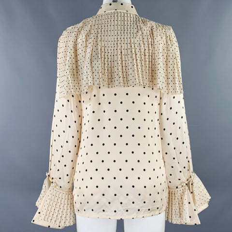MOTHER OF PEARL Size 4 Beige Black Viscose Polka Dot Pleated Blouse