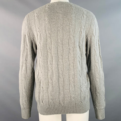 LORO PIANA Size M Grey Cable Knit Baby Cashmere Crew Neck Sweater