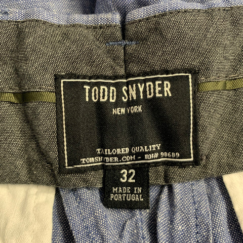 TODD SNYDER Size 32 Blue Linen Pleated Shorts