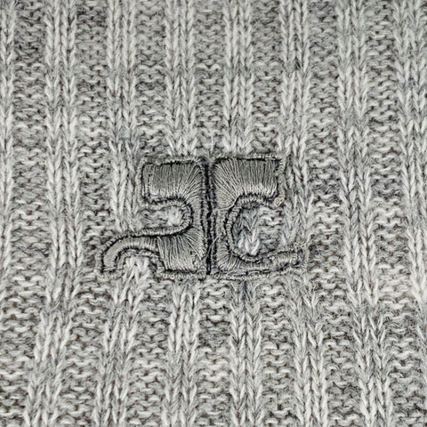 COURREGES Size S Grey Rib Knit Crew Neck Pullover