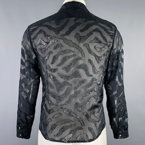 VERSUS by GIANNI VERSACE Size 34 Black Shimmery Marble Long Sleeve Shirt