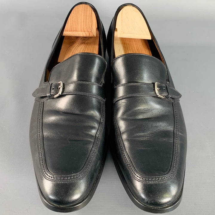 BALLY Size 12 Lavoli Black Silver Leather Buckle Loafers