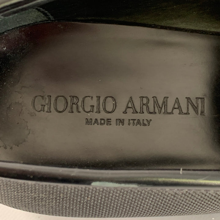 GIORGIO ARMANI Size 10 Black Textured Leather Slip On Penny Loafers