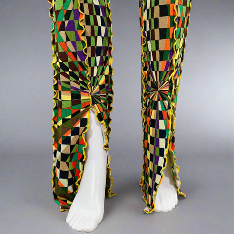 SIEDRES Size S Multi Color Viscose Blend Geometric Ruffle Trim Casual Pants