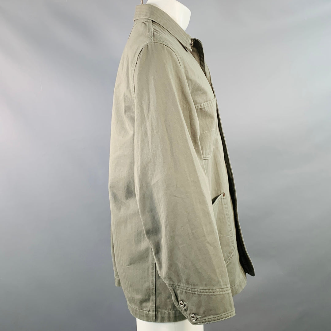 THE STRONGHOLD Size M Green Sage Herringbone Cotton Worker Jacket