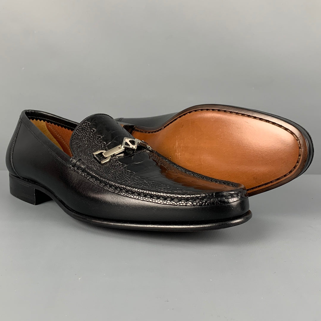 A. TESTONI Size 6 Black Embossed Leather Slip On Loafers 