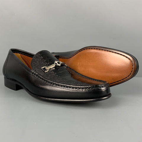 A. TESTONI Size 6 Black Embossed Leather Slip On Loafers