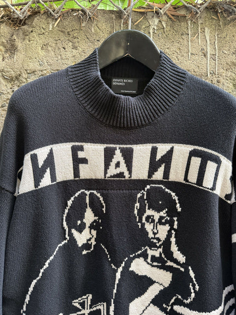 ENFANTS RICHES DEPRIMES SS2022 L Black White Knitted Cotton Crew Neck Sweater