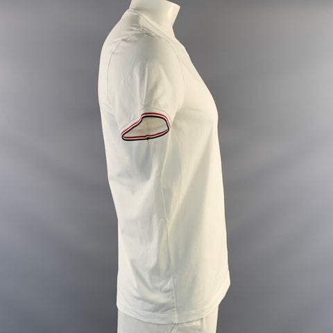 MONCLER Size XL White Cotton Blend V Neck T Shirt