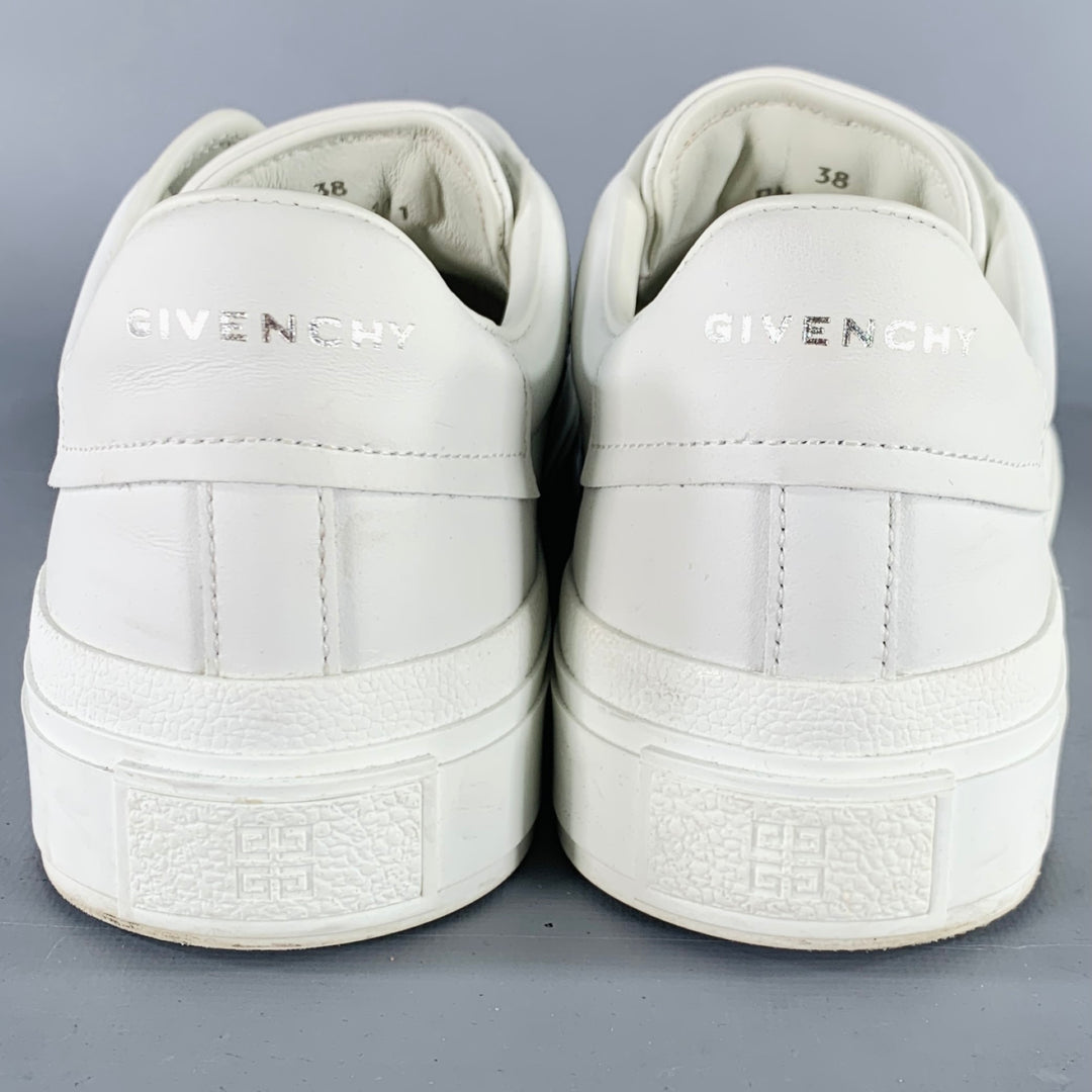 GIVENCHY Size 8 White Black Leather Logo Calfskin Low Top Sneakers