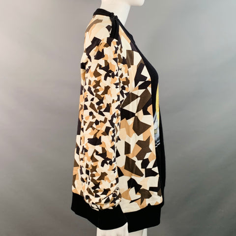 GIVENCHY Size S Black Brown Cream Cotton Geometric Crew Neck Pullover