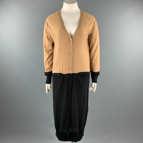 SONIA RYKIEL Talla L Cárdigan de lana de punto color block negro / beige