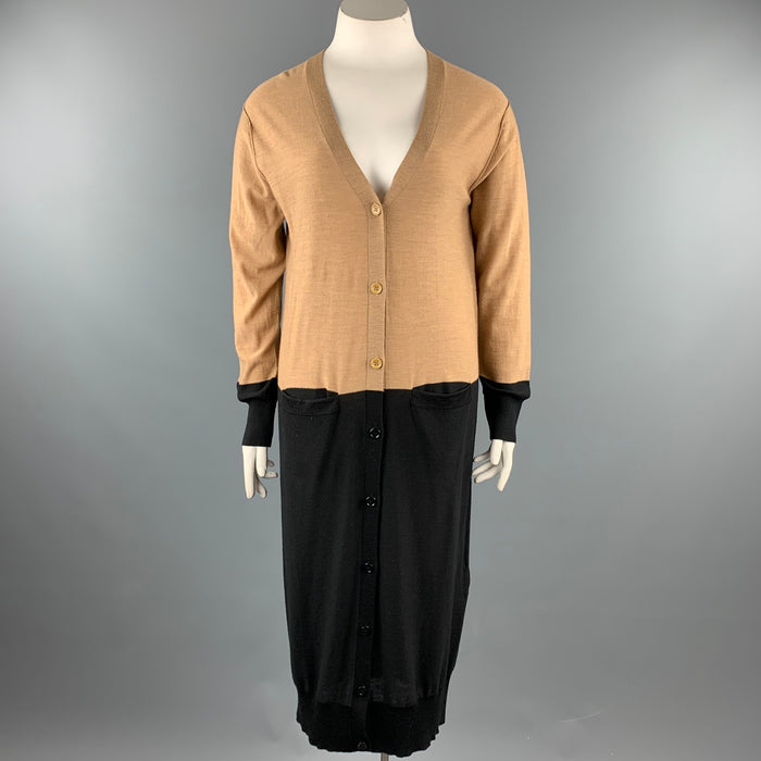 SONIA RYKIEL Size L Black / Beige Knitted Color Block Wool Cardigan