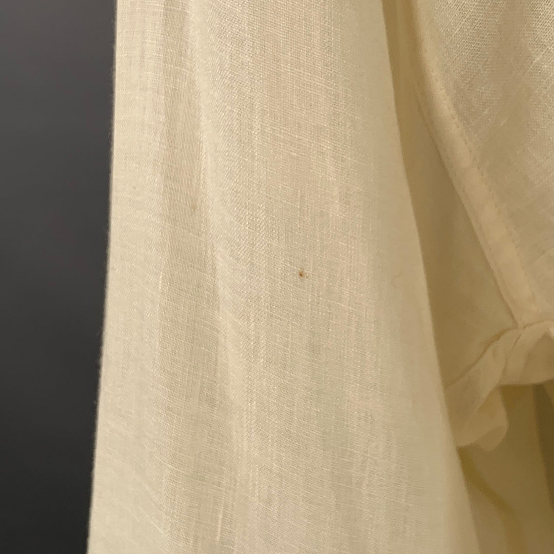 BYBLOS Size L Cream Gold Embroidery Linen One Pocket Long Sleeve Shirt