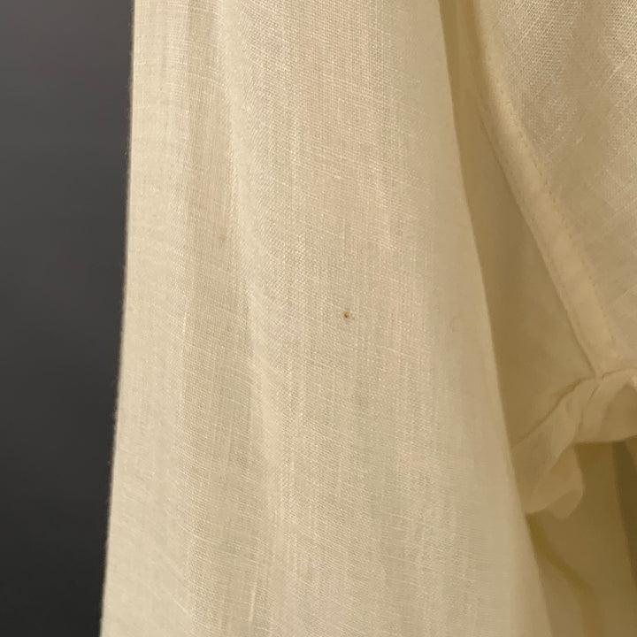 BYBLOS Size L Cream Gold Embroidery Linen One Pocket Long Sleeve Shirt