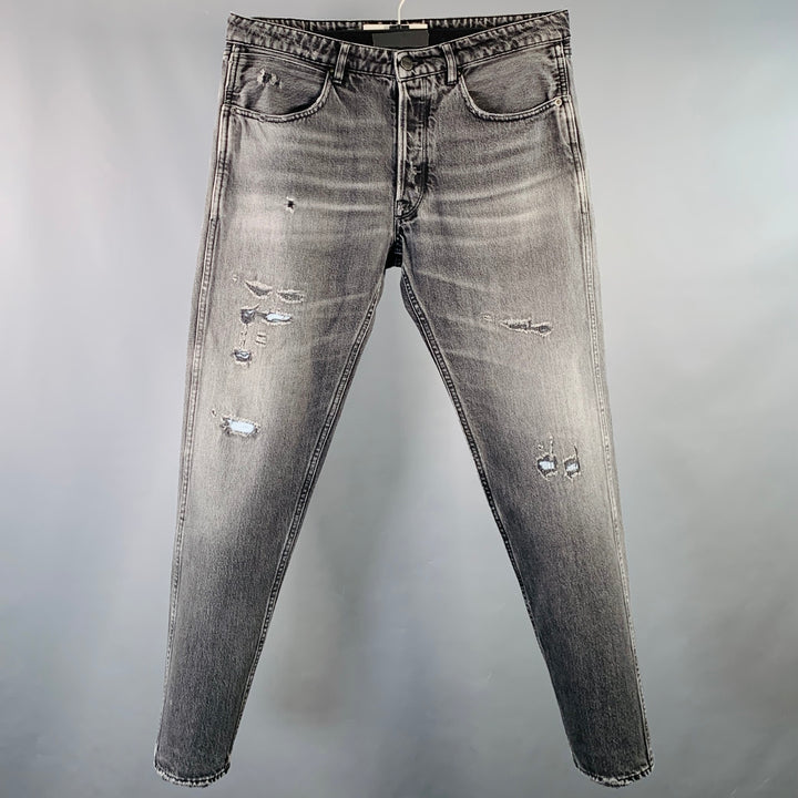 GOLDEN GOOSE Size M Grey Cotton Tapered Distressed Jeans