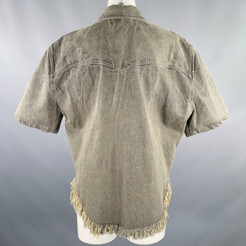 PRIVATE POLICY Size S Grey Washed Raw Edge Cropped Denim Shirt