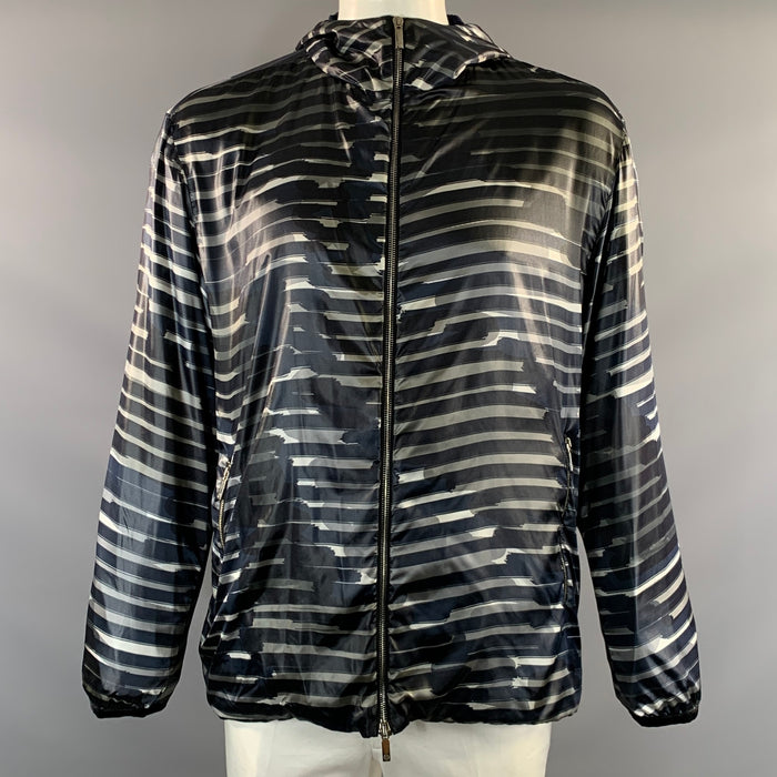 GIORGIO ARMANI Size L Black Grey Stripe Nylon Zip Up Jacket