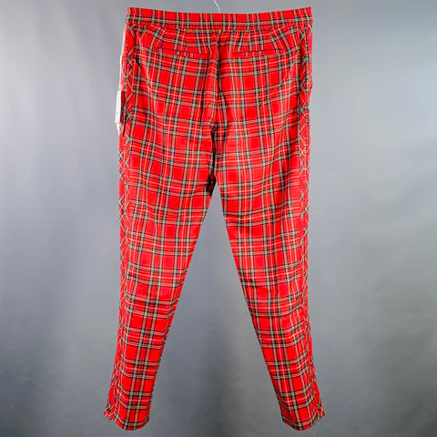 OVADIA & SONS Size 34 Sideline Red Multi Color Plaid Wool Straight Zip Fly Dress Pants