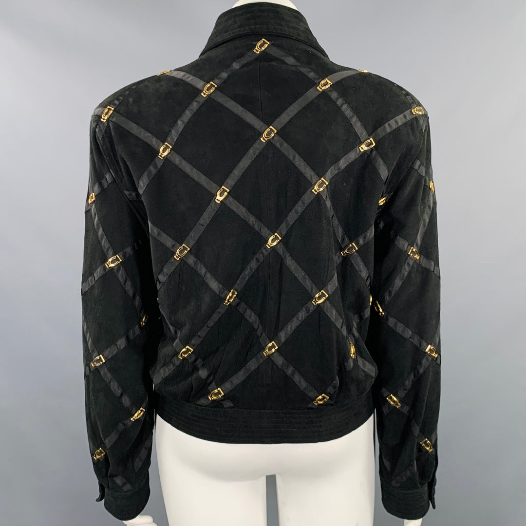 BRUNO MAGLI Size M Black Gold Suede Checkered Button Up Jacket