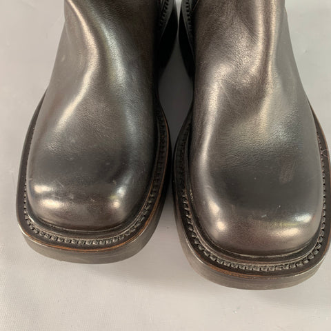 PRADA Size 7 Brown Leather Hook Loop Engineer Boots