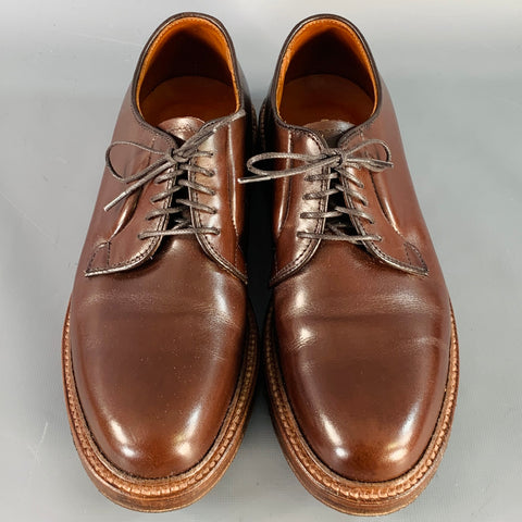 ALDEN Size 6.5 Plain Toe Blucher Brown Leather Derby Lace-Up Shoes