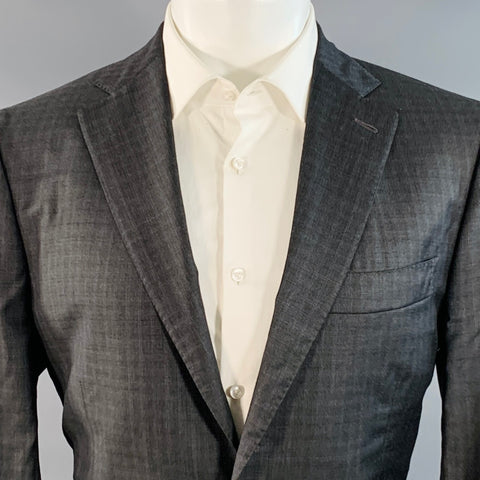 ISAIA Size 40 Grey Blue Plaid Wool Single Breasted Sport Coat