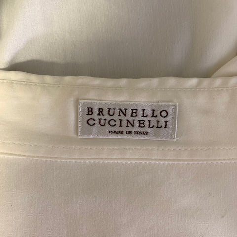 BRUNELLO CUCINELLI Size XL White Navy Cotton Blend Mixed Fabrics Dress Top