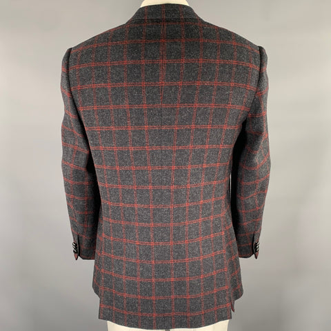 BRIONI Regular Grey Red Window Pane Wool Sport Coat