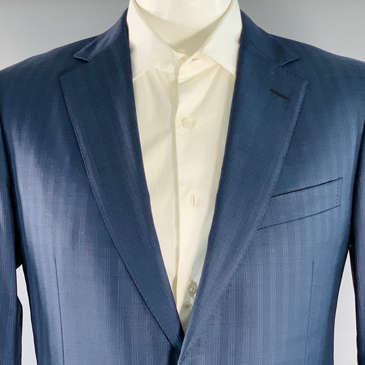 ERMENEGILDO ZEGNA Size 42 Regular Navy Blue Stripe Wool Notch Lapel Suit