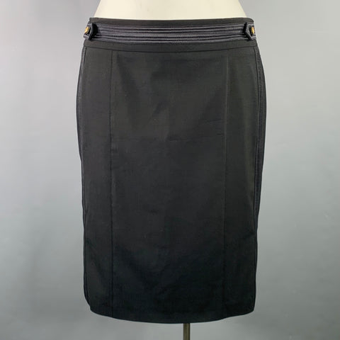 ROBERTO CAVALLI Size 10 Black Wool Stretch Blend Pencil Skirt