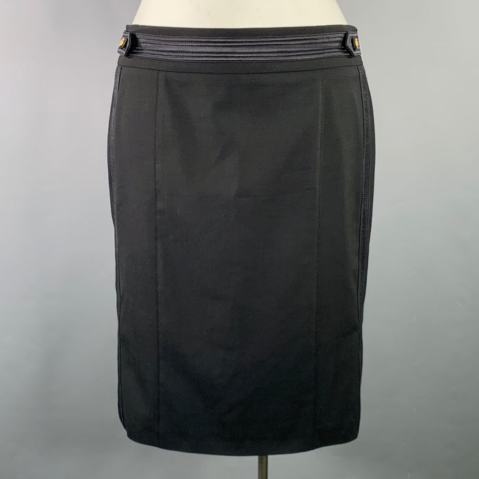 ROBERTO CAVALLI Size 10 Black Wool Stretch Blend Pencil Skirt