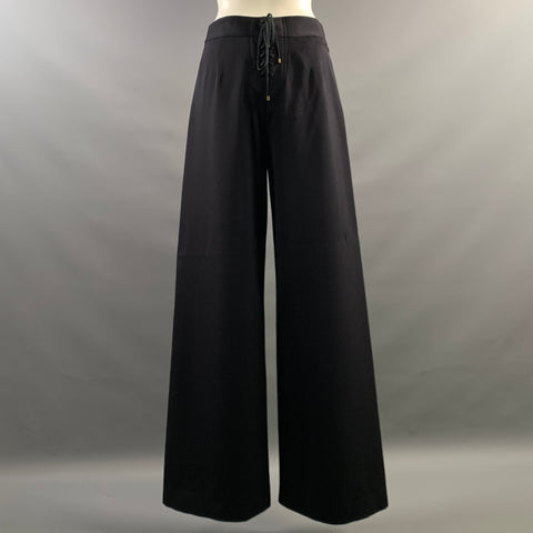 RALPH LAUREN Size 8 Black Navy Wool Wide leg Dress Pants