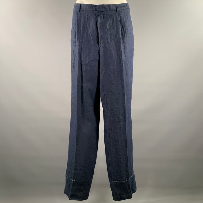 RALPH LAUREN Size 40 Navy Linen Wide Leg Casual Pants