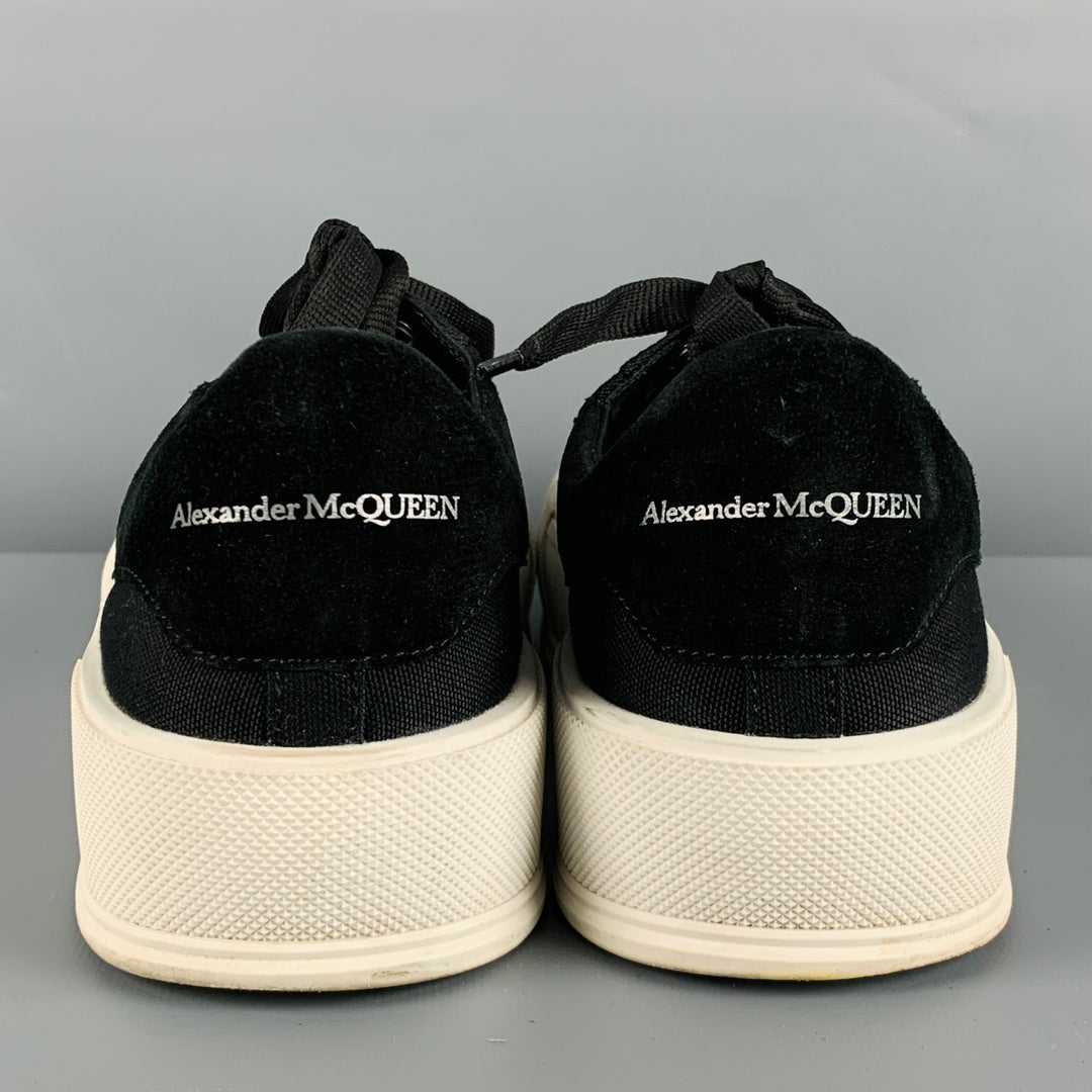 ALEXANDER MCQUEEN Size 10 Black White Two Toned Canvas Lace-Up Sneakers