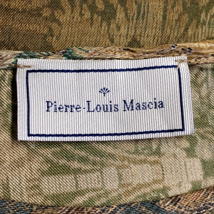 PIERRE-LOUIS MASCIA Size XS Green Brown Silk Floral Long Sleeve Dress Top