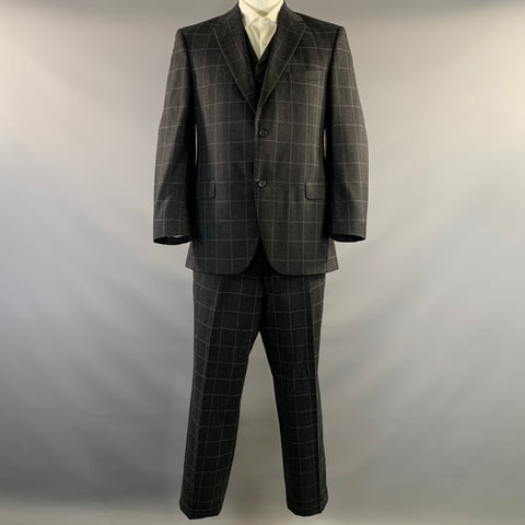 JACK VICTOR Chest Size 42 Dark Grey Window Pane Wool Notch Lapel 36 28 Suit