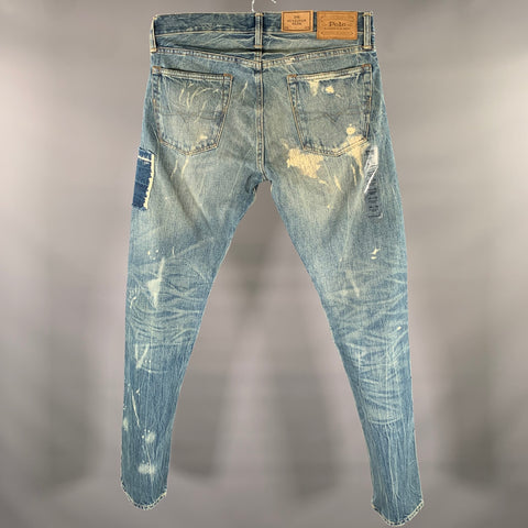 POLO by RALPH LAUREN Size 32 Blue Patchwork Denim Slim Fit Jeans
