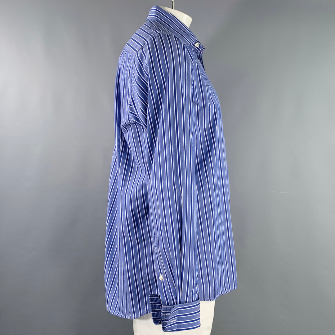 ETON Size L Blue White Stripe Cotton Curved Cutaway Long Sleeve Shirt