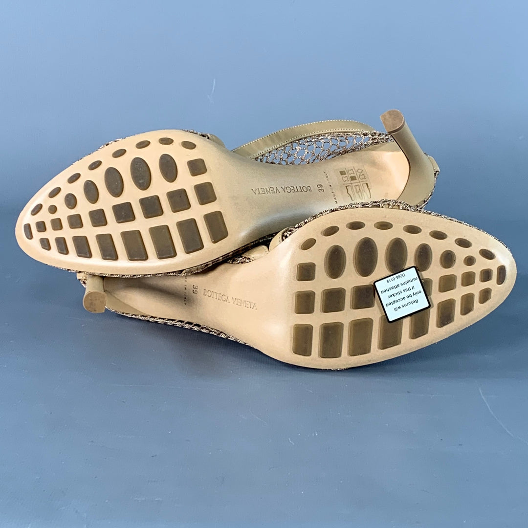 BOTTEGA VENETA Size 9 Tan Lambskin Leather Mesh Stiletto Heels Pumps