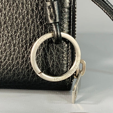 SAINT LAURENT One Size Black Silver Pebble Grain Leather Zip Wallet Handbag