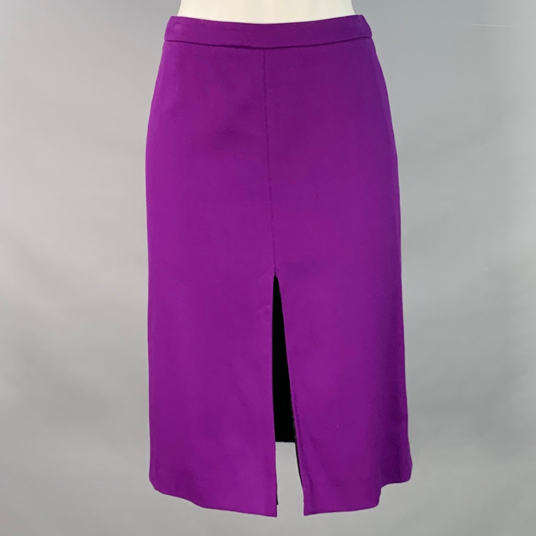 V2 by VERSACE Size 6 Purple Wool Blend Pencil Knee Length Skirt