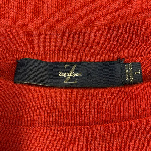 Z ZEGNA Size L Red Cotton Cashmere Crew Neck Pullover