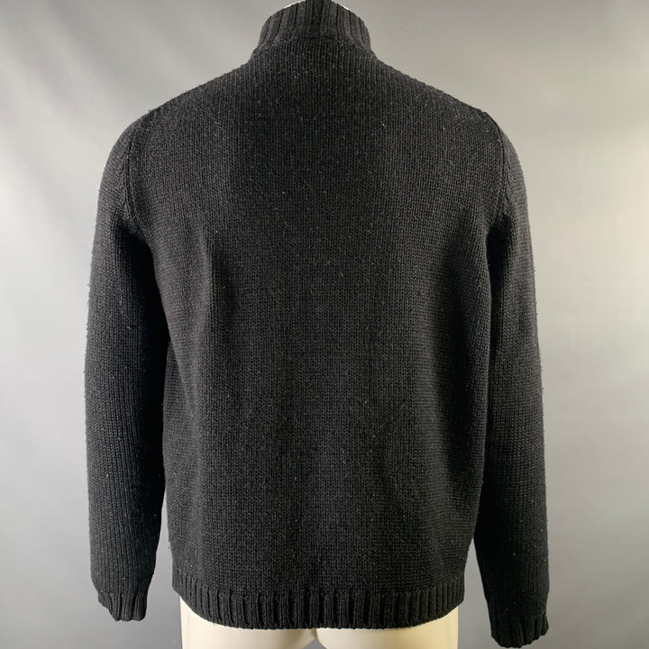 ZANONE Size M Black Knitted Wool Zip Up Cardigan