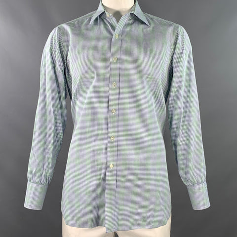 TURNBULL & ASSER Size L Green Blue Gingham Cotton Long Sleeve Shirt