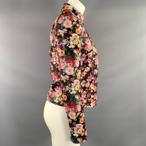 NEIMAN MARCUS Size XS Black Multi-Color Leather Floral Biker Jacket Outdoor